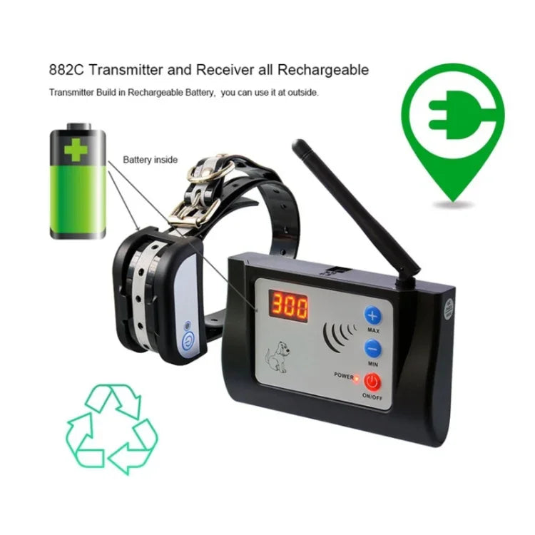 Coleira Inteligente Automática com Cerca Sem Fios Controlo Remoto Treinador Eletrónico para Cães, Coleira Receptora