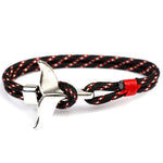 Pulseiras com corrente de corda náutica de sobrevivência com pendente de âncora cauda de baleia, azul escuro, preto, preto e vermelho, vermelho, preto e azul, amarelo, colorido, azul