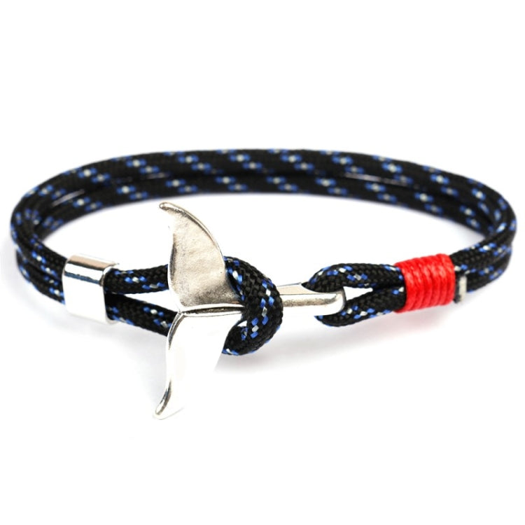 Pulseiras com corrente de corda náutica de sobrevivência com pendente de âncora cauda de baleia, azul escuro, preto, preto e vermelho, vermelho, preto e azul, amarelo, colorido, azul