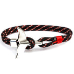 Pulseiras com corrente de corda náutica de sobrevivência com pendente de âncora cauda de baleia, azul escuro, preto, preto e vermelho, vermelho, preto e azul, amarelo, colorido, azul