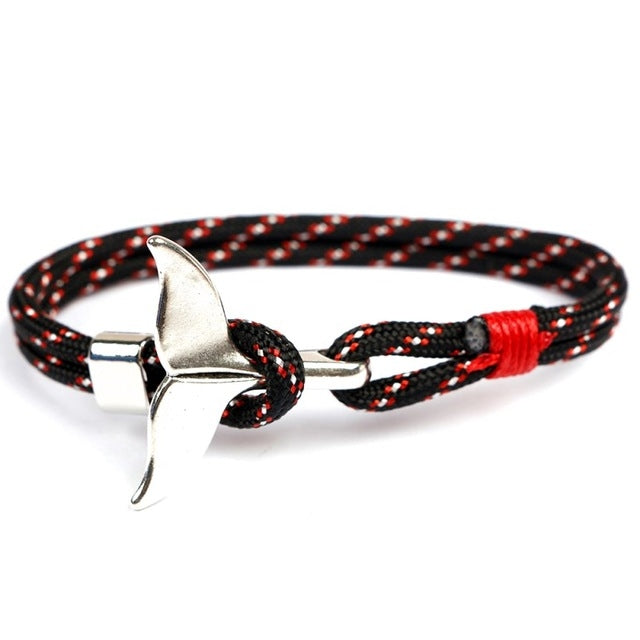Pulseiras com corrente de corda náutica de sobrevivência com pendente de âncora cauda de baleia, azul escuro, preto, preto e vermelho, vermelho, preto e azul, amarelo, colorido, azul
