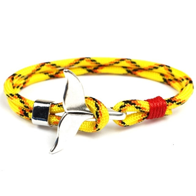 Pulseiras com corrente de corda náutica de sobrevivência com pendente de âncora cauda de baleia, azul escuro, preto, preto e vermelho, vermelho, preto e azul, amarelo, colorido, azul