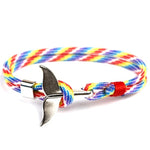 Pulseiras com corrente de corda náutica de sobrevivência com pendente de âncora cauda de baleia, azul escuro, preto, preto e vermelho, vermelho, preto e azul, amarelo, colorido, azul