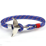 Pulseiras com corrente de corda náutica de sobrevivência com pendente de âncora cauda de baleia, azul escuro, preto, preto e vermelho, vermelho, preto e azul, amarelo, colorido, azul