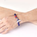 Pulseiras com corrente de corda náutica de sobrevivência com pendente de âncora cauda de baleia, azul escuro, preto, preto e vermelho, vermelho, preto e azul, amarelo, colorido, azul