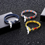 Pulseiras com corrente de corda náutica de sobrevivência com pendente de âncora cauda de baleia, azul escuro, preto, preto e vermelho, vermelho, preto e azul, amarelo, colorido, azul