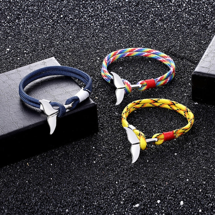 Pulseiras com corrente de corda náutica de sobrevivência com pendente de âncora cauda de baleia, azul escuro, preto, preto e vermelho, vermelho, preto e azul, amarelo, colorido, azul