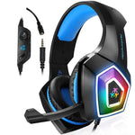 Auscultadores Gaming V1 3,5mm RGB Coloridos Luminosos com Controlo por Fio, Comprimento do Cabo: 2,2m