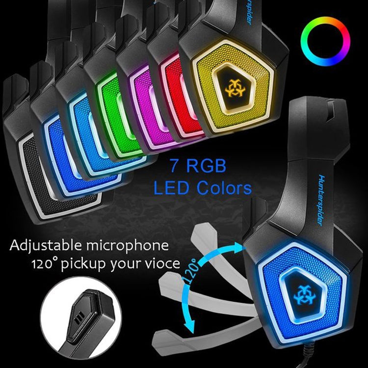 Auscultadores Gaming V1 3,5mm RGB Coloridos Luminosos com Controlo por Fio, Comprimento do Cabo: 2,2m