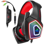 Auscultadores Gaming V1 3,5mm RGB Coloridos Luminosos com Controlo por Fio, Comprimento do Cabo: 2,2m