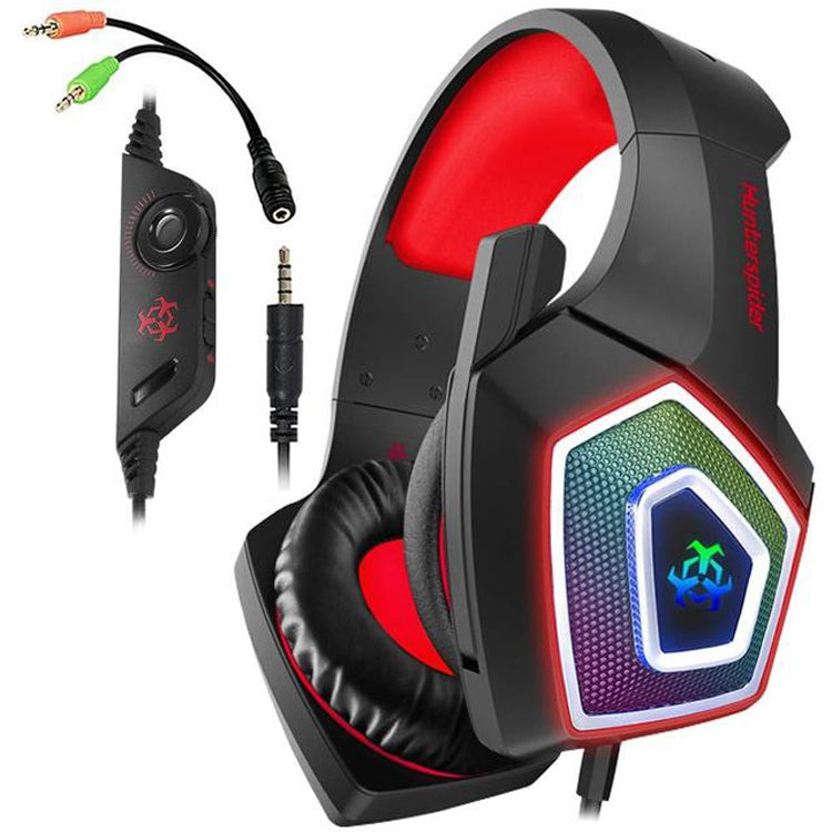 Auscultadores Gaming V1 3,5mm RGB Coloridos Luminosos com Controlo por Fio, Comprimento do Cabo: 2,2m