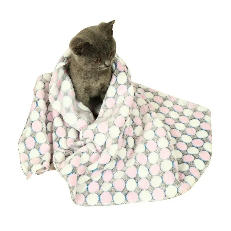 Manta Suave em Flanela para Animal de Estimação com Estampa de Pontos, Tapete Respirável e Quente para Dormir, Capa para Almofada para Cão e Gato, S, M, L
