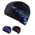 Touca de Natação Respirável Unissexo em Spandex, Touca de Natação em Spandex (Preto), Touca de Natação em Spandex (Fogo Azul sobre Preto), Touca de Natação em Spandex (Fogo Azul sobre Branco), Touca de Natação em Spandex (Fogo Azul sobre Vermelho)