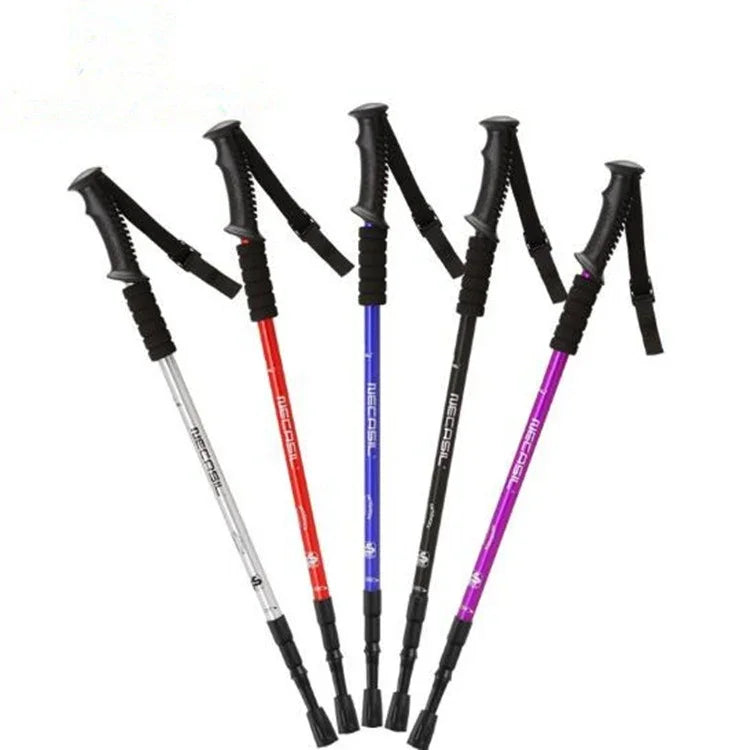 Bastão de Trekking Retrátil de Liga de Alumínio de Três Secções NECASIL, Cabo Reto, Três Secções (Preto), Três Secções (Vermelho), Três Secções (Azul), Três Secções (Prateado)