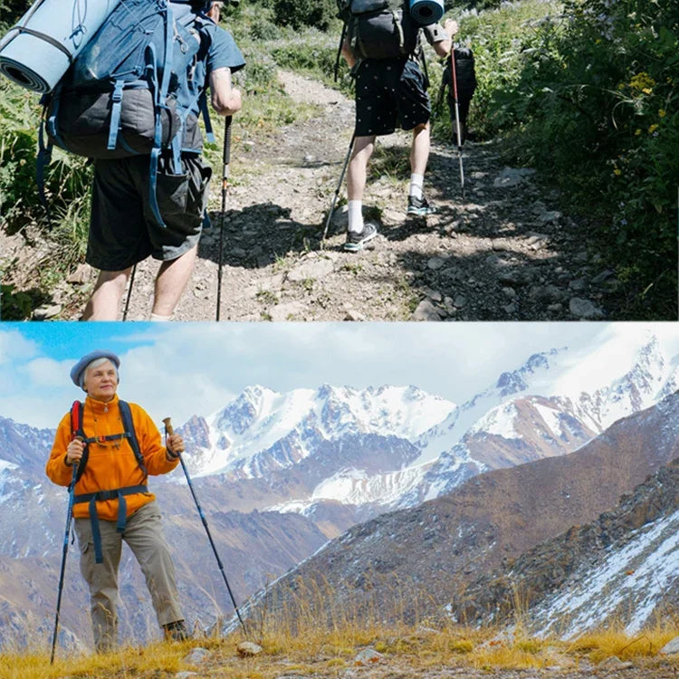 Bastão de Trekking Retrátil de Liga de Alumínio de Três Secções NECASIL, Cabo Reto, Três Secções (Preto), Três Secções (Vermelho), Três Secções (Azul), Três Secções (Prateado)