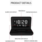 Carregador Sem Fios Universal Multi-funções QI 10W para Telemóvel com Relógio Despertador e Mostrador de Hora / Calendário / Temperatura, RT1 10W (Preto)