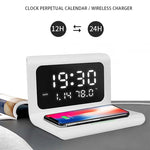 Carregador Sem Fios Universal Multi-funções QI 10W para Telemóvel com Relógio Despertador e Mostrador de Hora / Calendário / Temperatura, RT1 10W (Preto)