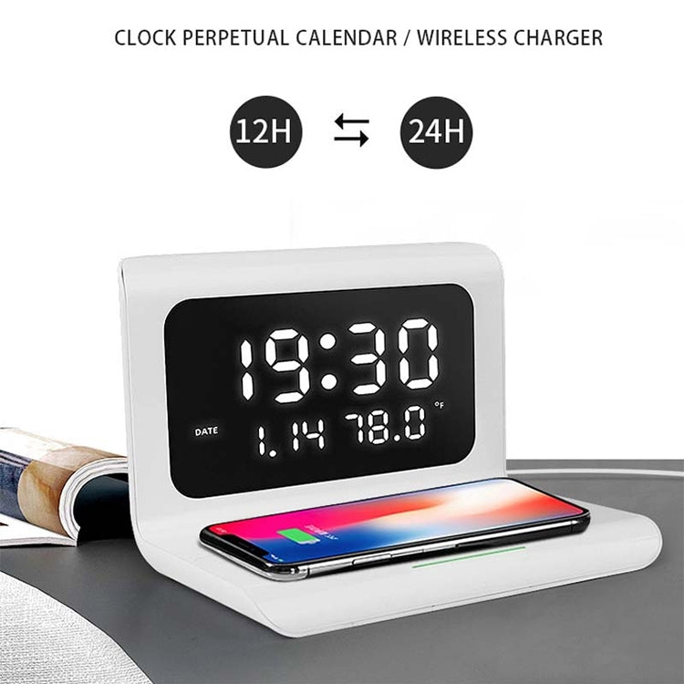 Carregador Sem Fios Universal Multi-funções QI 10W para Telemóvel com Relógio Despertador e Mostrador de Hora / Calendário / Temperatura, RT1 10W (Preto)