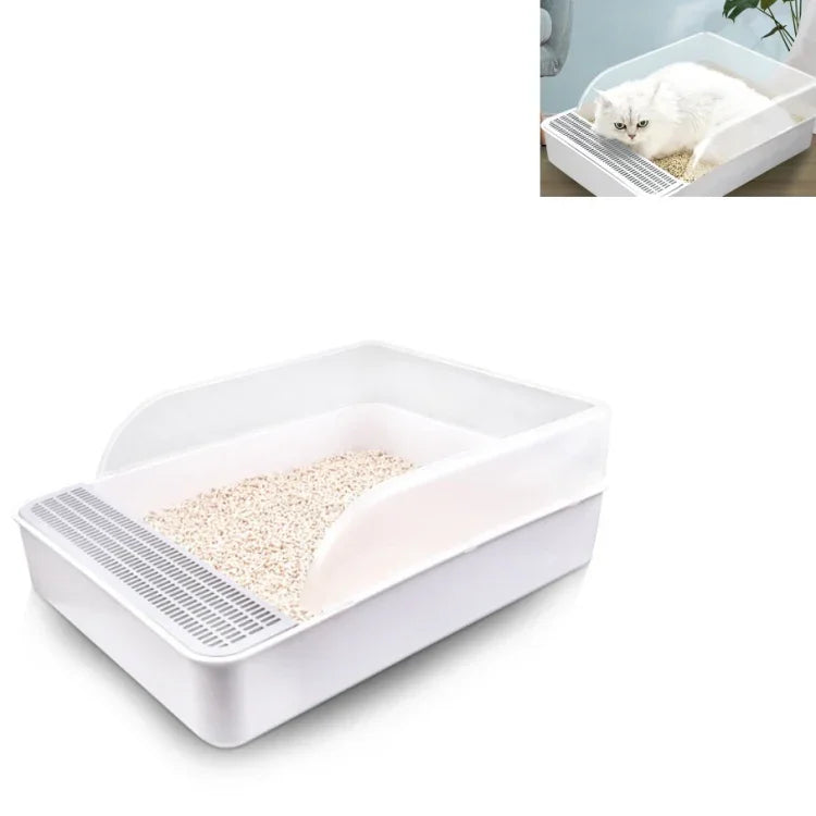 Caixa de Areia para Gato Semi-Fechada, Bacia Quadrada para Fezes, Sanita para Animais, Pequena, Grande, Grande Rosa, Grande Cinzenta