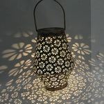 Lanterna de Ferro Forjado Solar Exterior Decoração de Jardim Lâmpada Pendente LED, Lanterna Crisântemo