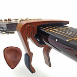 Conjunto 2 em 1 de Capotraste de Madeira Maciça para Guitarra Folk + Palheta, Capotraste para Guitarra Folk
