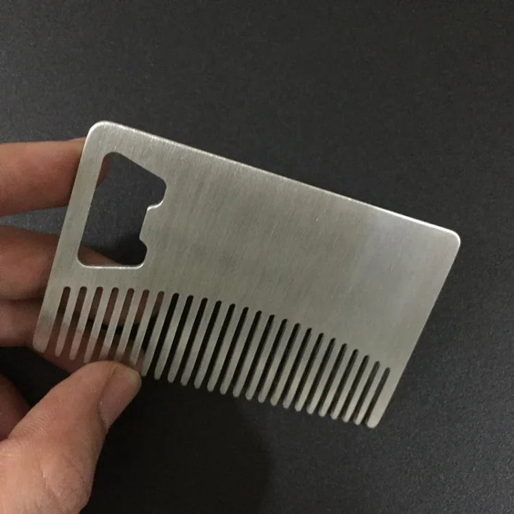 Pente de Metal para Cabelo e Barba com Abridor de Garrafas Ferramenta Multiusos Tamanho Cartão de Crédito, Metal