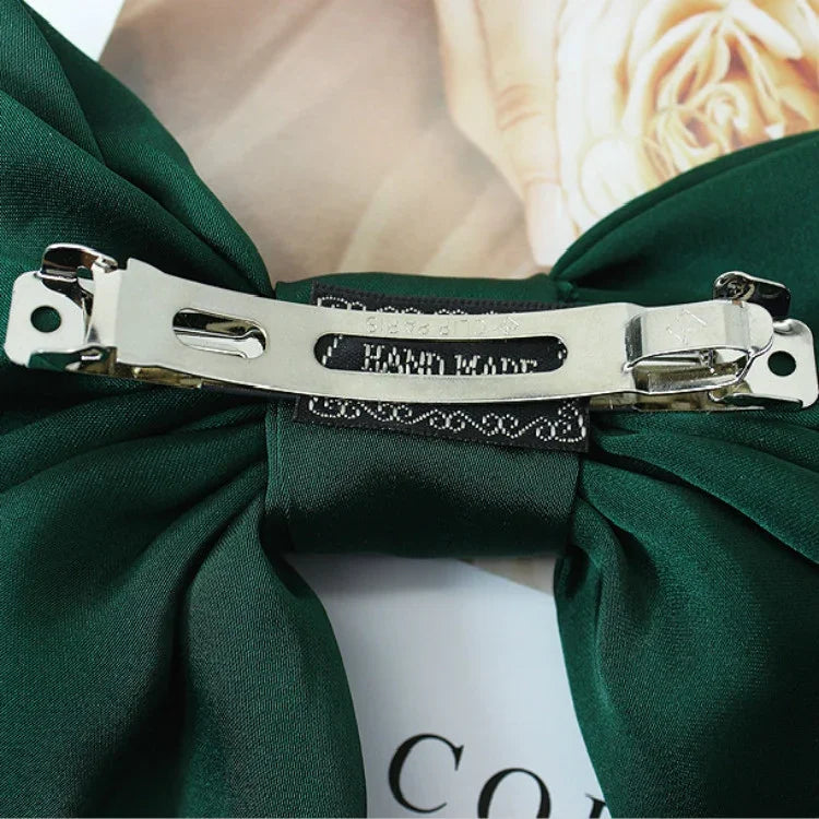 5 PCS Presilha de Cabelo com Laço de Cetim para Parte de Trás do Cabelo, Vinho, Preto, Verde Escuro