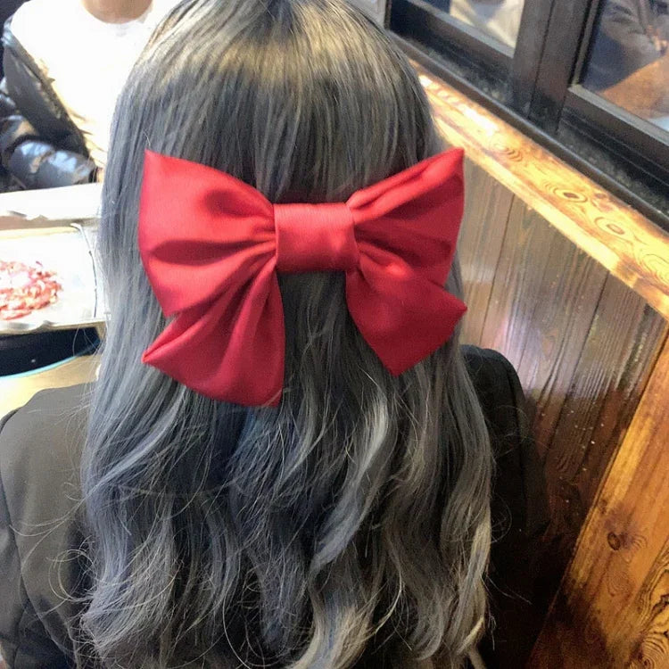 5 PCS Presilha de Cabelo com Laço de Cetim para Parte de Trás do Cabelo, Vinho, Preto, Verde Escuro