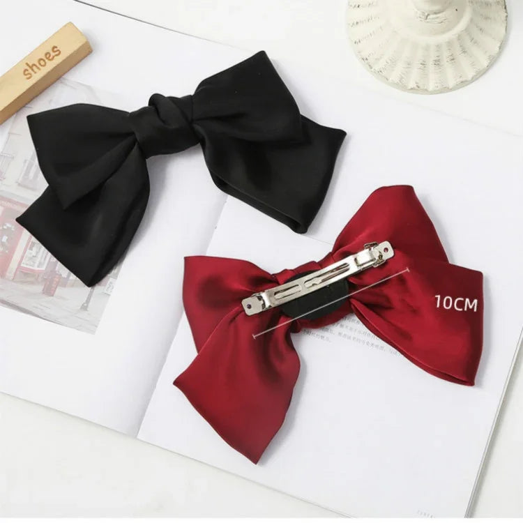 5 PCS Presilha de Cabelo com Laço de Cetim para Parte de Trás do Cabelo, Vinho, Preto, Verde Escuro