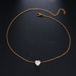 Colar com pendente de coração de cristal, colar feminino de corrente curta, dourado, prata