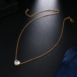 Colar com pendente de coração de cristal, colar feminino de corrente curta, dourado, prata