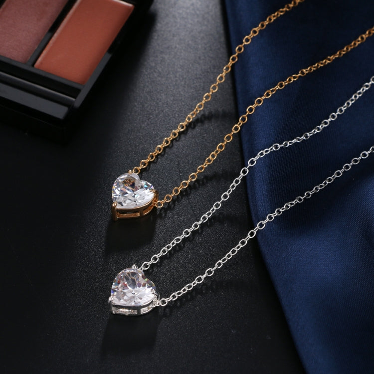 Colar com pendente de coração de cristal, colar feminino de corrente curta, dourado, prata