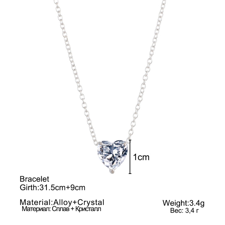 Colar com pendente de coração de cristal, colar feminino de corrente curta, dourado, prata
