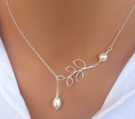 Colares com pendente de corrente de camisola longa em prata, moda feminina, adorável e chique, número 8 e cruz, folha e pássaro, folhas, folha e pérola, folhas com correntes duplas