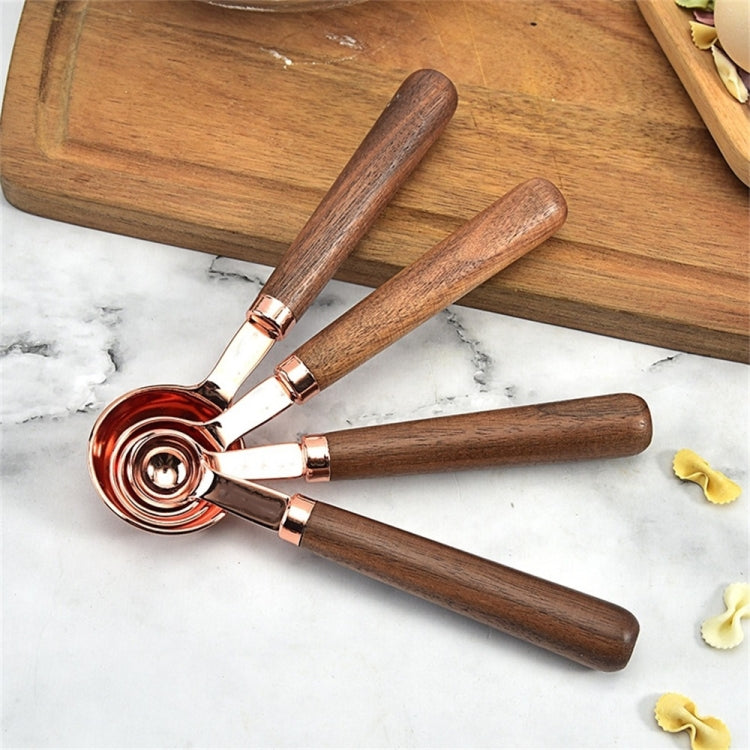 Conjunto de Ferramentas de Cozinha para Assar com Cabo de Noz e Revestimento de Cobre, Balança de Bartender, 4 Peças / Conjunto Colher Medidora, 4 Peças / Conjunto Copo Medidor