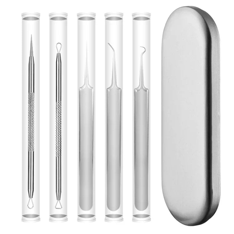 Conjunto de 5 Peças / Agulha para Acne em Aço Inoxidável, Pinça para Acne, Ferramenta para Espremer Cravos, 5 em 1