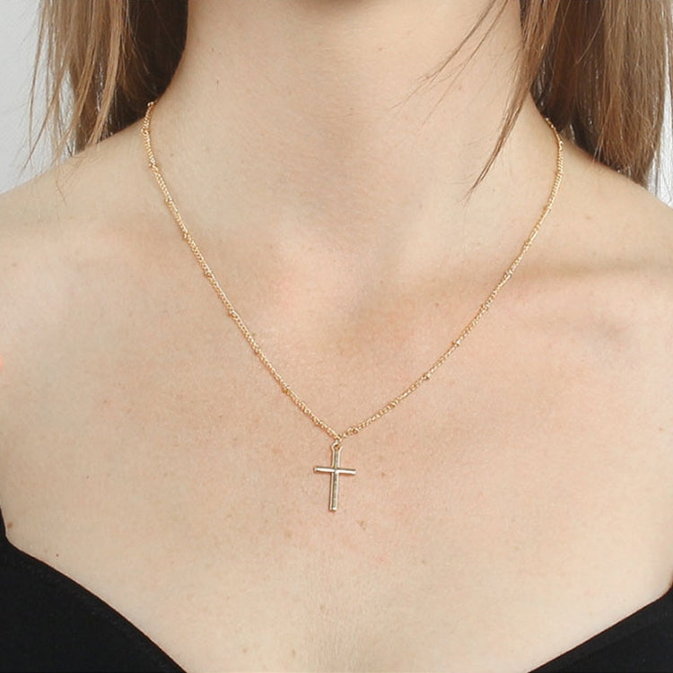 Colar de joalharia com cruz eletroplatinada brilhante para moda feminina, dourado, prata