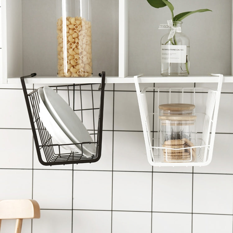 Closet Storage Rack Under The Partition Hanging Basket Storage Basket, Black, White