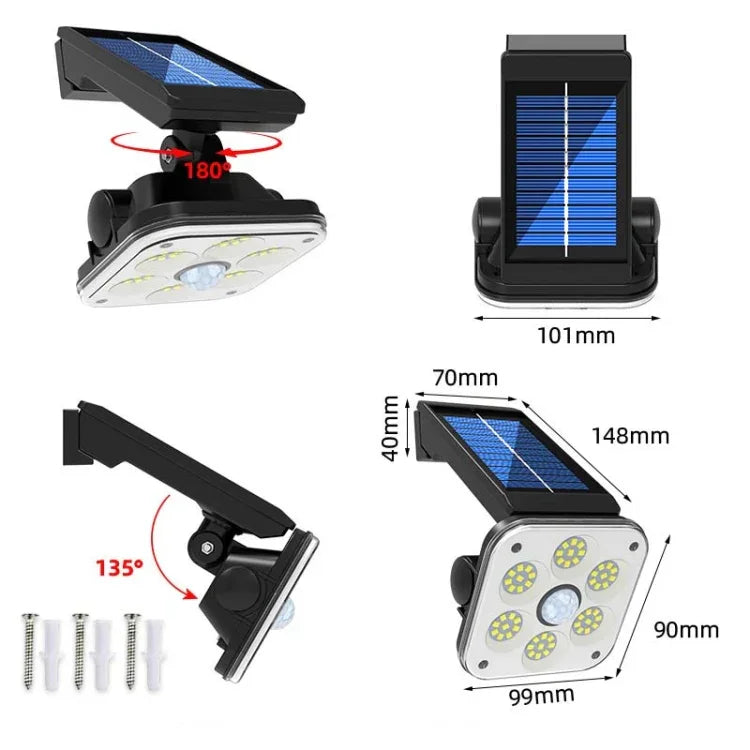 Luz de Parede Solar para Exterior, Impermeável, com Indução por Corpo Humano, Lâmpada de Jardim e Luz de Rua, 48 LED, 54 LED, 54 COB, 32 LED