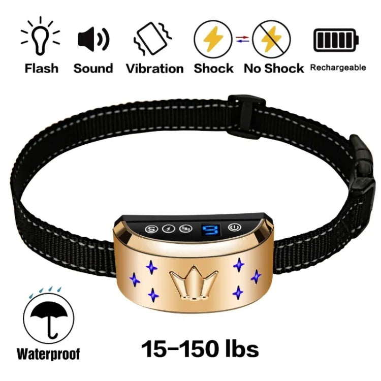 Dispositivo Eletrónico de Treino para Cães com Ecrã Digital, Colar de Treino para Parar Latidos, Padrão Coroa