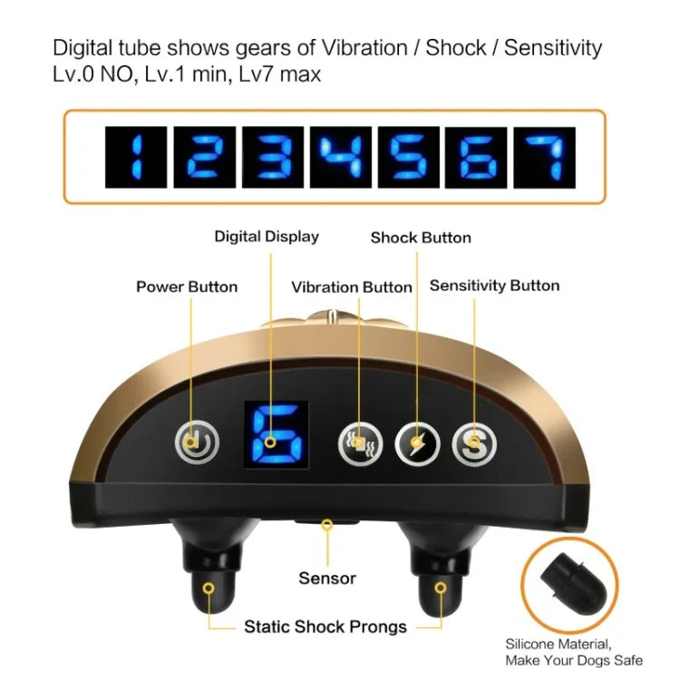 Dispositivo Eletrónico de Treino para Cães com Ecrã Digital, Colar de Treino para Parar Latidos, Padrão Coroa