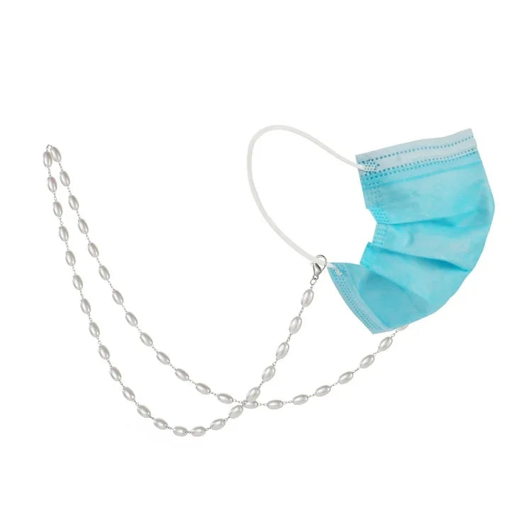 Cordão Anti-Perda para Máscara, Colar com Pérola Oval Simples para Máscara e Óculos, Corrente com Pérola Oval
