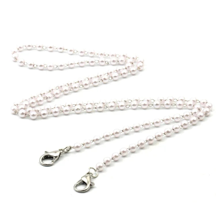Cordão artesanal para máscara com contas de cristal, corrente anti-queda para óculos, branco