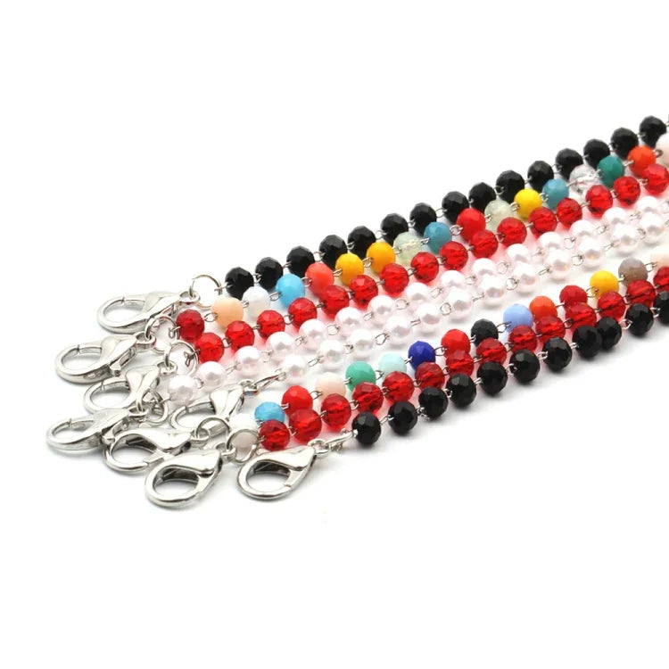 Cordão artesanal para máscara com contas de cristal, corrente anti-queda para óculos, branco