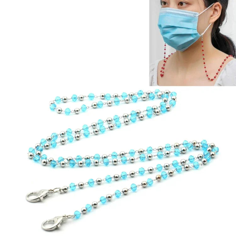 Colar personalizado artesanal com contas de cristal, cordão anti-perda para máscara e óculos