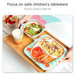 Conjunto de Louça para Bebé com Garfo de Desenho Animado, Pratos para Alimentação Infantil, Tigela de Fibra de Bambu Natural com Copo, Colher e Prato