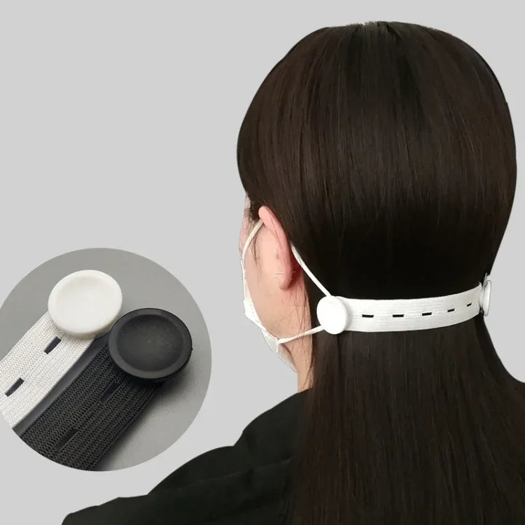 Fivela ajustadora para gancho de máscara, cordão extensível para orelhas antiderrapante e anti-esmagamento, branco, preto