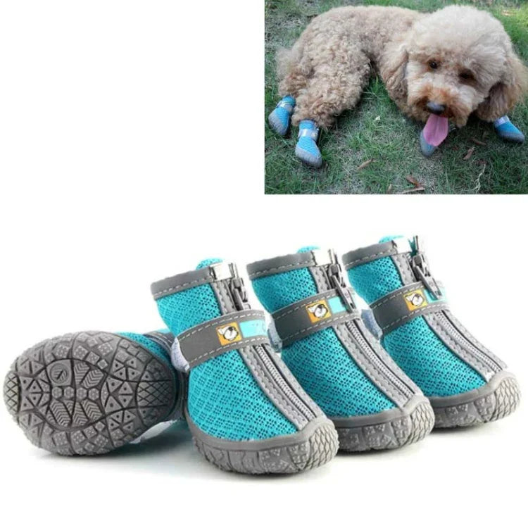 4 PCS / Conjunto Sapatos para Cão Respirável Antiderrapante e Resistente ao Desgaste, 2.8x3.5cm, 3.3x4cm, 3.8x4.3cm, 4.3x4.8cm, 4.8x5.3cm