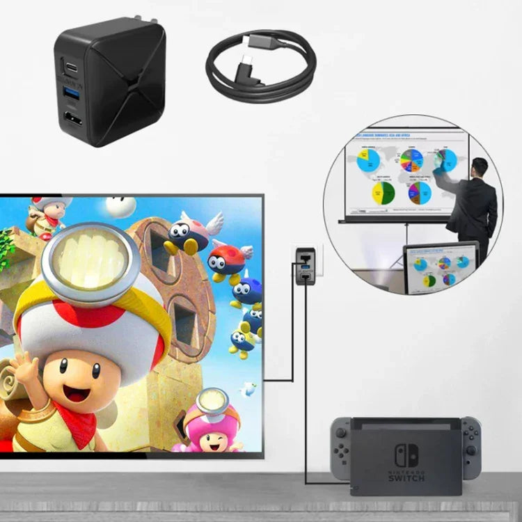 Base de Suporte para Adaptador AC Multifuncional de Projeção e Carregamento para Android/PC/Lite para Switch, Preto+Ficha US, Preto+Ficha UE, Preto+Ficha UK