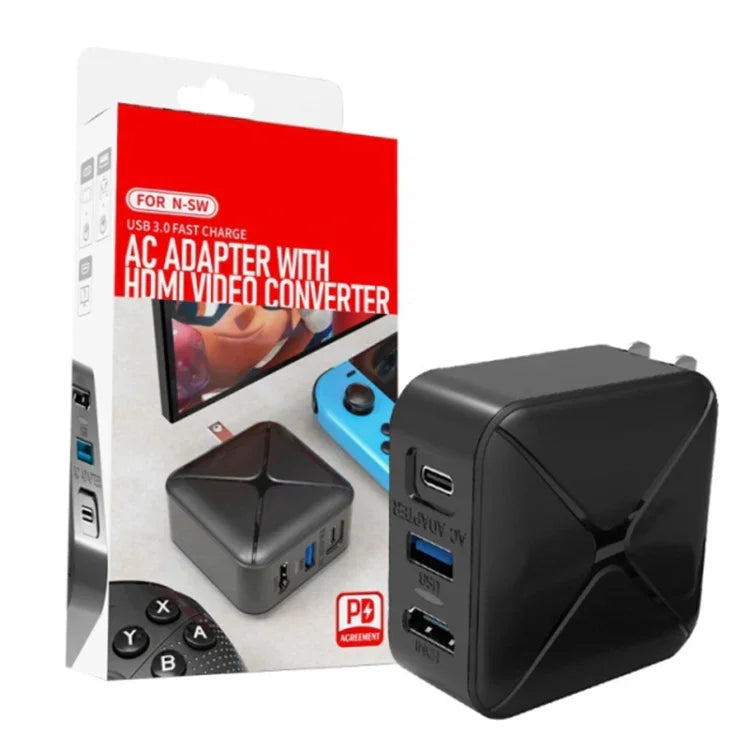 Base de Suporte para Adaptador AC Multifuncional de Projeção e Carregamento para Android/PC/Lite para Switch, Preto+Ficha US, Preto+Ficha UE, Preto+Ficha UK